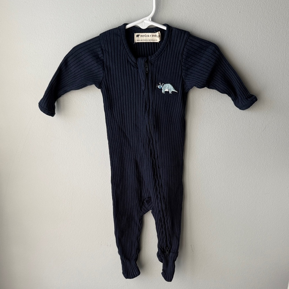 Monica &‎ Andy Navy Ribbed Zip Footie Onesie
